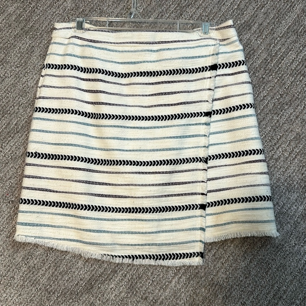 LOFT white striped Aztec patterned skirt with frayed hem